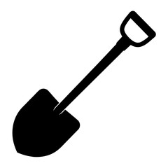A black and white image of a shovel isolated on white background
