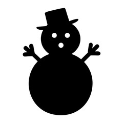 Simple black silhouette of a surprised snowman with hat, winter holiday
