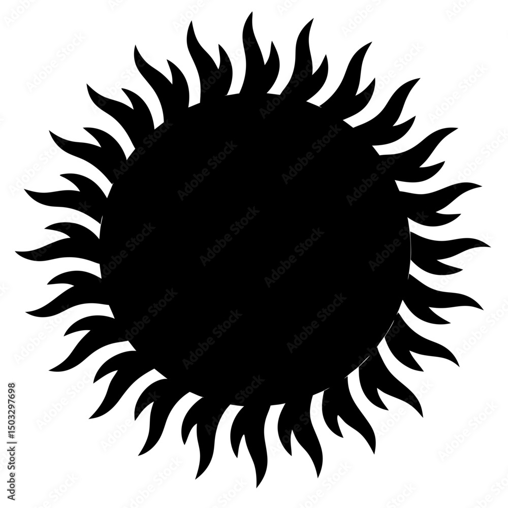Poster abstract black sun with sharp rays against a white background simple