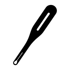 Black silhouette of a slotted spatula, a kitchen tool, on white
