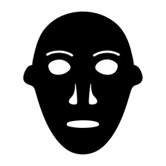 Silhouette of a Human Face Mask with Hollow Features, Black silhouette of a human face mask with hollow eyes, nose, and mouth openings, isolated on a white background.
