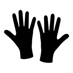 Bold silhouette of two human hands in a simple, striking design