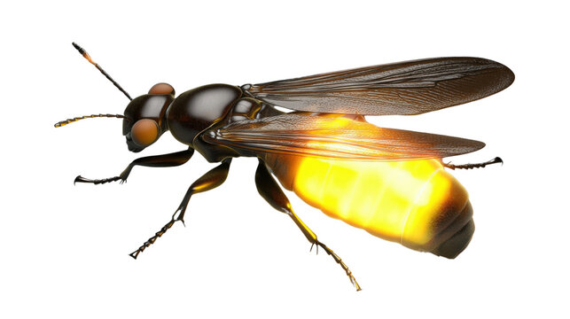 Fireflies insect glowing and flying with transparent background