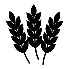 Three abstract wheat stalks in bold black against a white backdrop