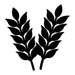 Symmetrical branch silhouette with dark stylized leaves on a white background