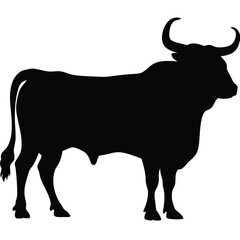 Black silhouette of a strong bull animal icon graphic isolated on white background
