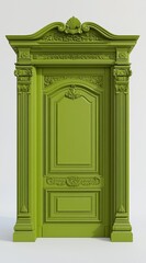 Fototapeta premium Ornate, lime green door with carved details