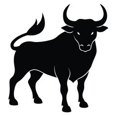 Elegant black silhouette of a powerful bull depicted on a clean white background ready for design