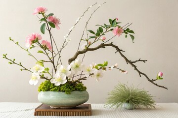 Creating exquisite floral arrangements in ikebana style with japanese techniques a comprehensive guide in a tranquil environment focusing on balance and aesthetics
