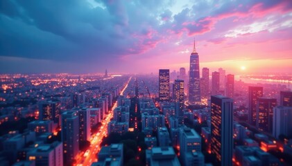 Fototapeta premium Bright, unfocused city skyline, ideal for website or app backgrounds, bright, background