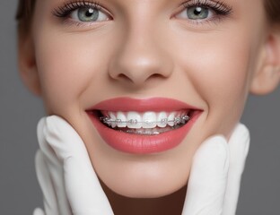 Fototapeta premium A close-up of the mouth and teeth with braces on.