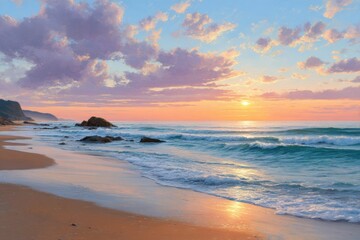 Obraz premium Sunset beach scene isolated on white background