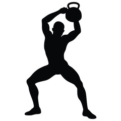 Silhouette of a man performing kettlebell exercise during functional fitness training workout
