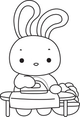 Lineart of Illustration of cute bunny icon.
Outline of Funny rabbit in daily activities elements.