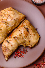Grilled chicken leg or quarter. Barbecued meat with salt and spices