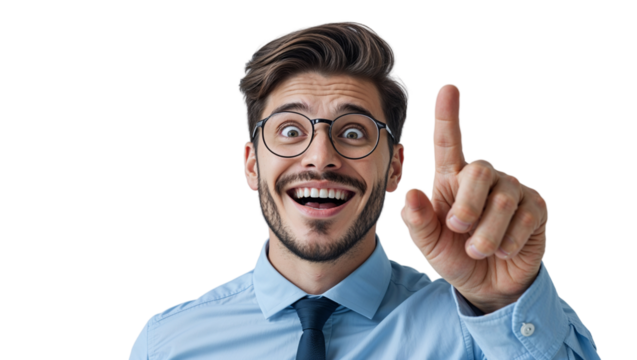 Excited businessman pointing up, great idea! - Powered by Adobe