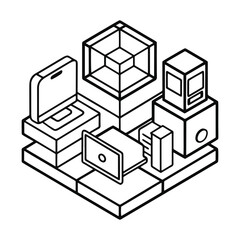 Isometric Minimalist Black & White Geometric Wireframe Art