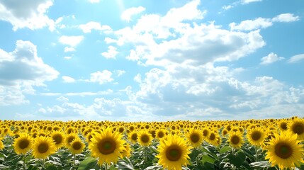 Fototapeta premium A vibrant sunflower field under a bright summer sun