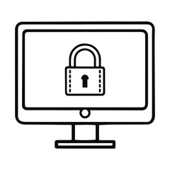 Cybersecurity Desktop Computer with Padlock Icon