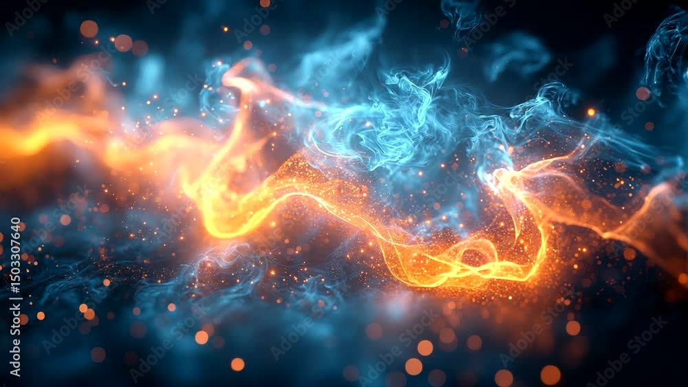 Poster abstract dynamic interplay of glowing particles