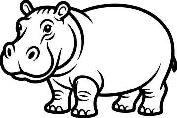 hippopotamus silhouette and line art vector illustration 