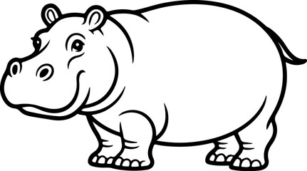 hippopotamus silhouette and line art vector illustration 