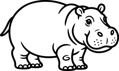 hippopotamus silhouette and line art vector illustration 