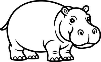 hippopotamus silhouette and line art vector illustration 