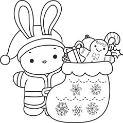 Lineart of Illustration of cute bunny icon.
Outline of Funny rabbit in daily activities elements.