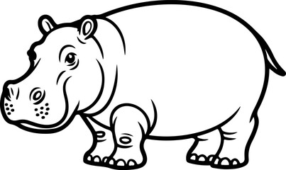 hippopotamus silhouette and line art vector illustration 