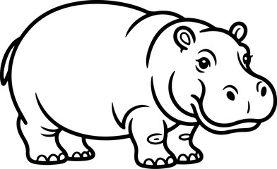 hippopotamus silhouette and line art vector illustration 