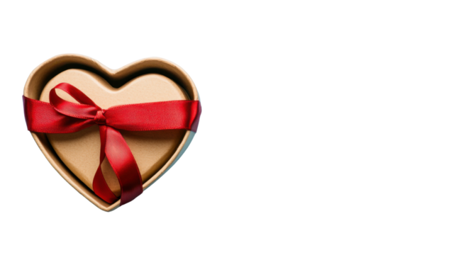 Heart shaped gift box with red ribbon on transparent background