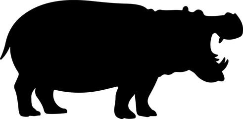 hippopotamus silhouette and line art vector illustration 