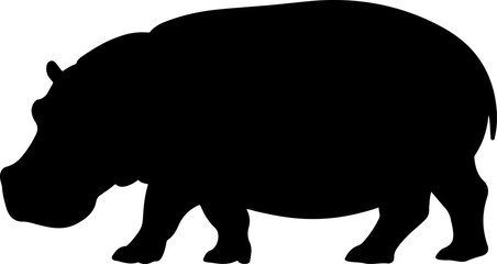hippopotamus silhouette and line art vector illustration 