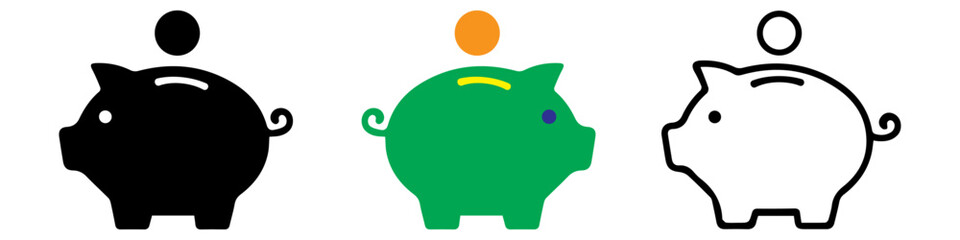 Piggy bank saving money icon set.  Easily editable. vector illustration.