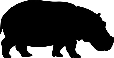 hippopotamus silhouette and line art vector illustration 