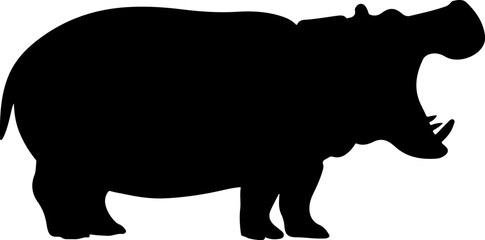hippopotamus silhouette and line art vector illustration 