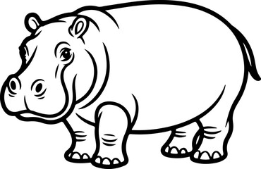 hippopotamus silhouette and line art vector illustration 