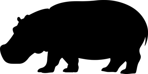 hippopotamus silhouette and line art vector illustration 