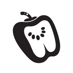 Black Silhouette of Whole Bell Pepper Vegetable Icon for Healthy Food Silhouette White Background. 