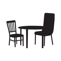 Chair and table silhouette vector illustration Silhouette white Background
