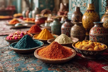 Fototapeta premium Celebrating Holi customs with joyous gatherings and vivid colors all throughout the world. Generative Ai