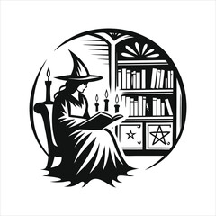 dark academia witch reading ancient books by candl