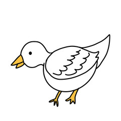 Duck on white background. Cartoon Style Illustration
