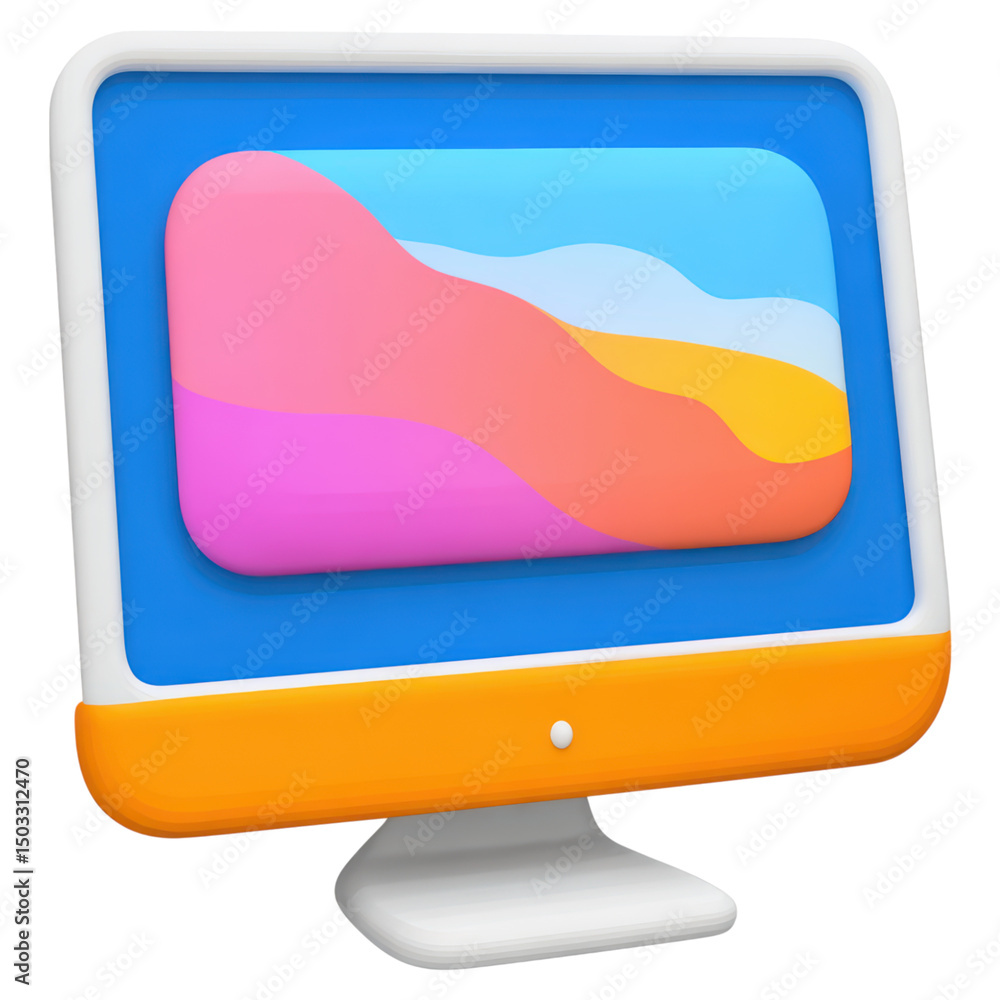 Poster modern computer monitor with colorful abstract display and simple design, isolated on transparent ba