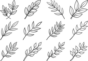 Leaves Branch Line Art, Minimal Botanical Drawing, Nature Outline, Botanical Branch Illustration, Simple Leaf Line Art, Elegant Nature Sketch, Minimalist Leaves Design, Black and White Branch