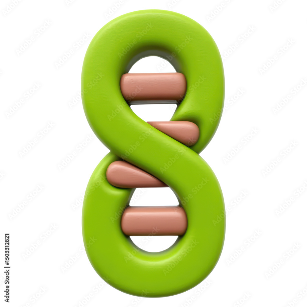 Poster colorful 3d number eight design with green and brown elements for use, isolated on transparent backg