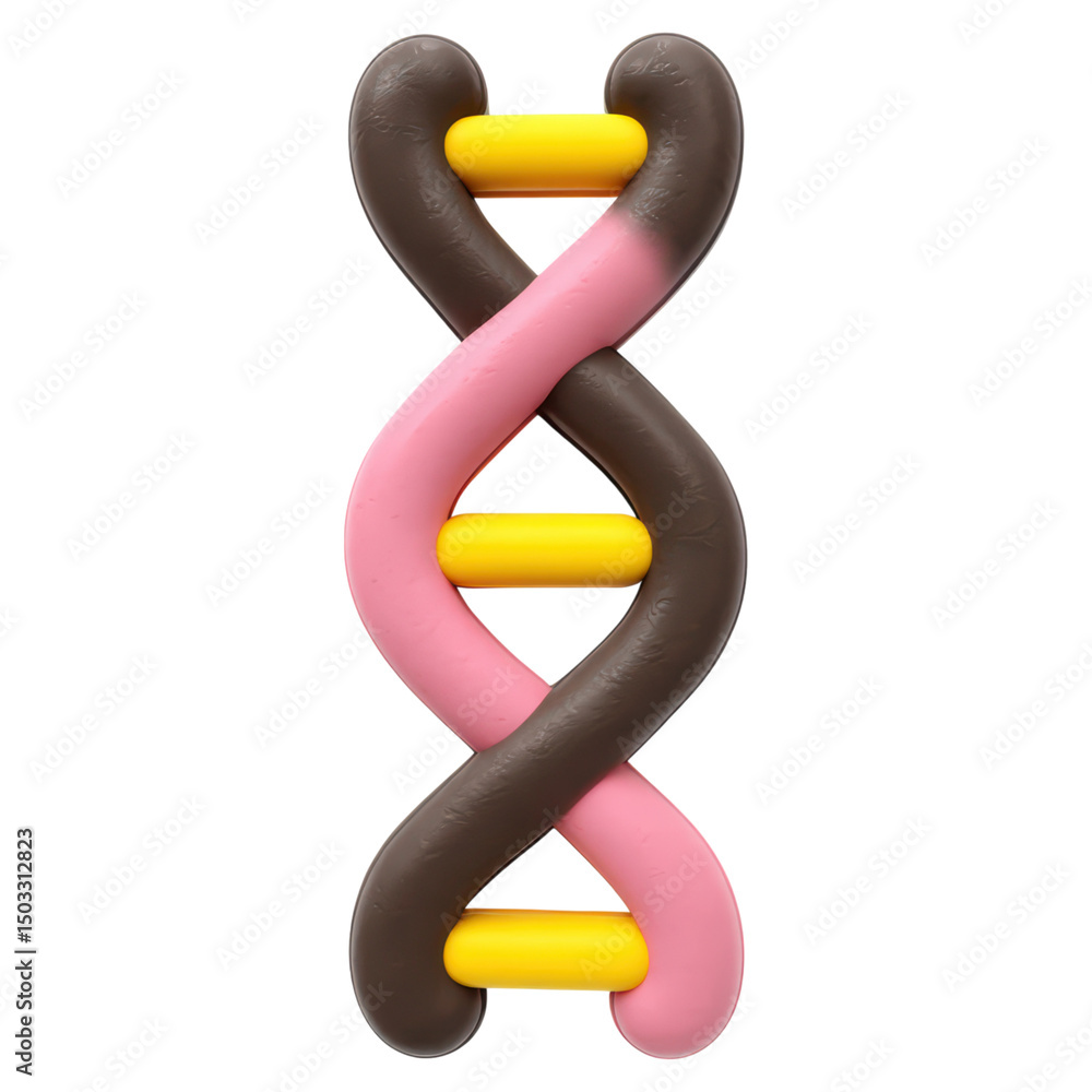 Poster colorful dna helix model in whimsical style with fun texture and shapes, isolated on transparent bac