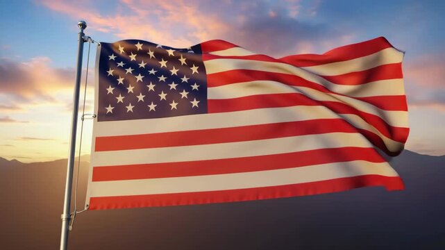 American flag on dark blue background with copy space, 2026 US presidential election, american national holiday, July 4, Veteran or memorial day patriotic banner	
