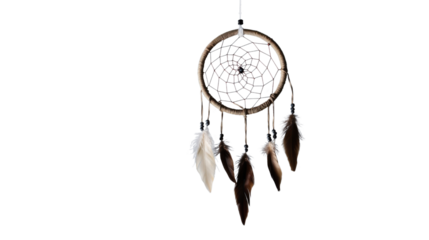 Dreamcatcher hanging with transparent background, feathers and beads swinging